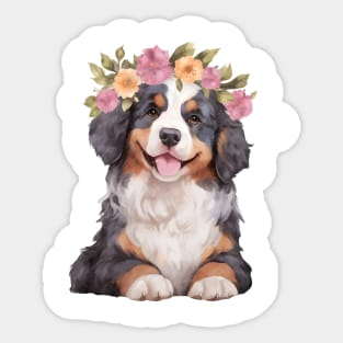 Watercolor Bernese Mountain Dog with Head Wreath Sticker